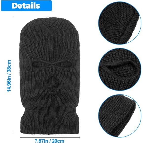 2 Pieces 3-Hole Full Face Mask Cover Ski Mask Winter Balaclava Cap Knitted Face - Picture 8 of 12